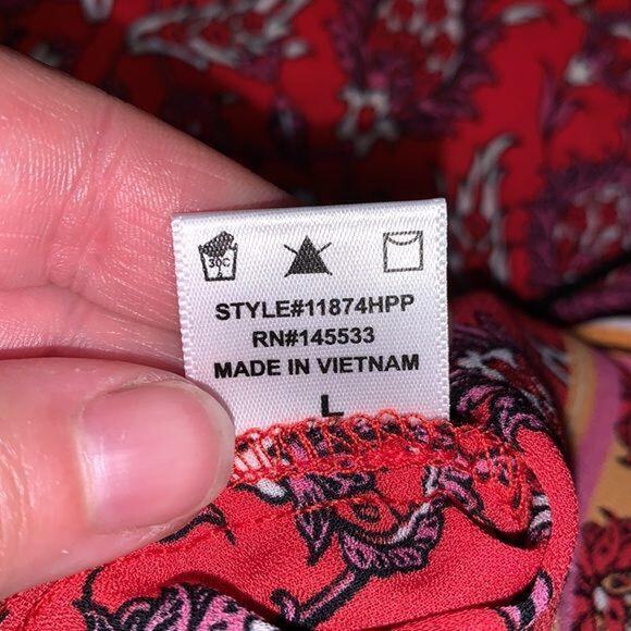 W5 Womens Blouse Top Ruffled V Neck Collar Relaxed Fit Short Sleeve Red Large - Picture 7 of 8